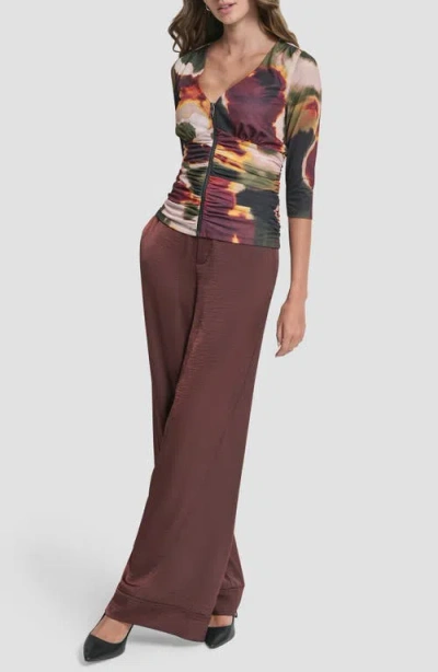 Dkny Women's 3/4-sleeve Zip Front Top In Multi