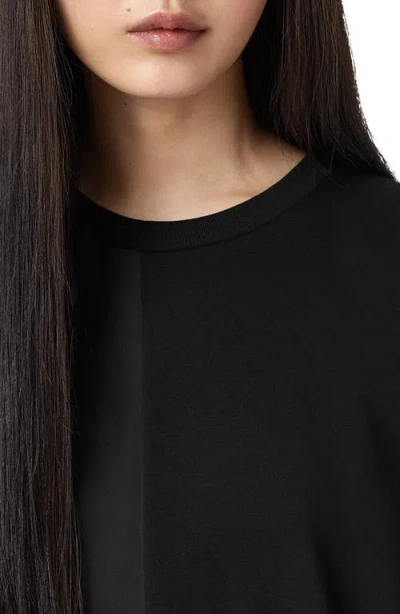 Allsaints Womens Black Lenny Round-neck Lace-embroidered Cotton T-shirt In Black