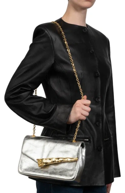 Alexis Bittar The Angular Metallic Leather Shoulder Bag In Silver