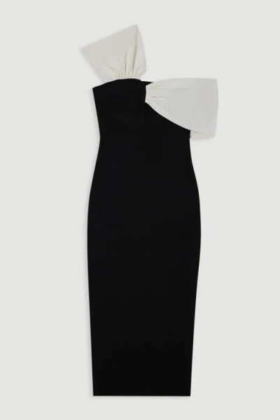 Karen Millen Asymmetric Strap Knit Midi Dress In Black