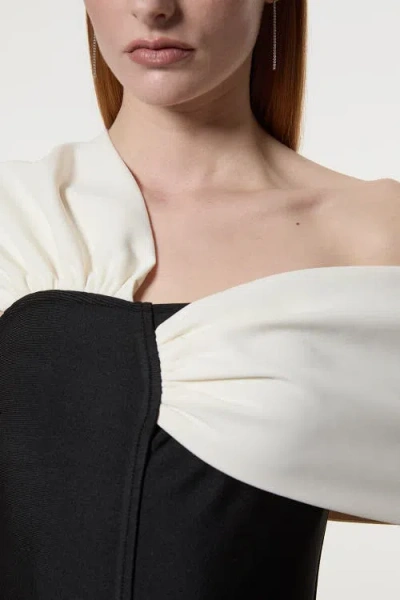 Karen Millen Asymmetric Strap Knit Midi Dress In Black