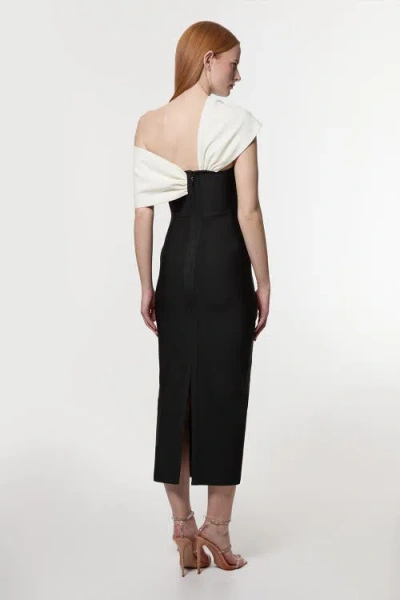 Karen Millen Asymmetric Strap Knit Midi Dress In Black