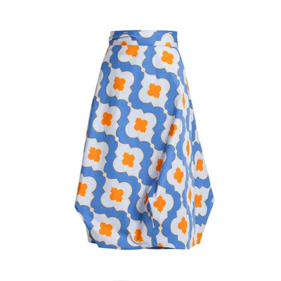 Bianca Popp Women's Blue / Orange Wrapped Skirt In Blue Print Cotton In Multi