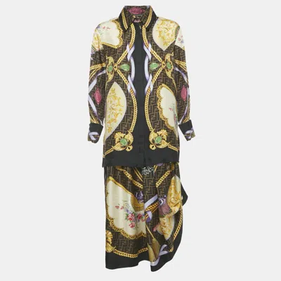 Pre-owned Fendi X Versace Fendace Brown Baroque Print Silk Top & Skirt Set M/l