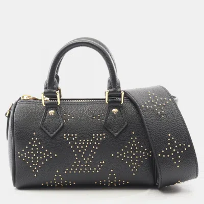 Pre-owned Louis Vuitton Nano Speedy Studded Handbag In Monogram Empreinte Leather Black