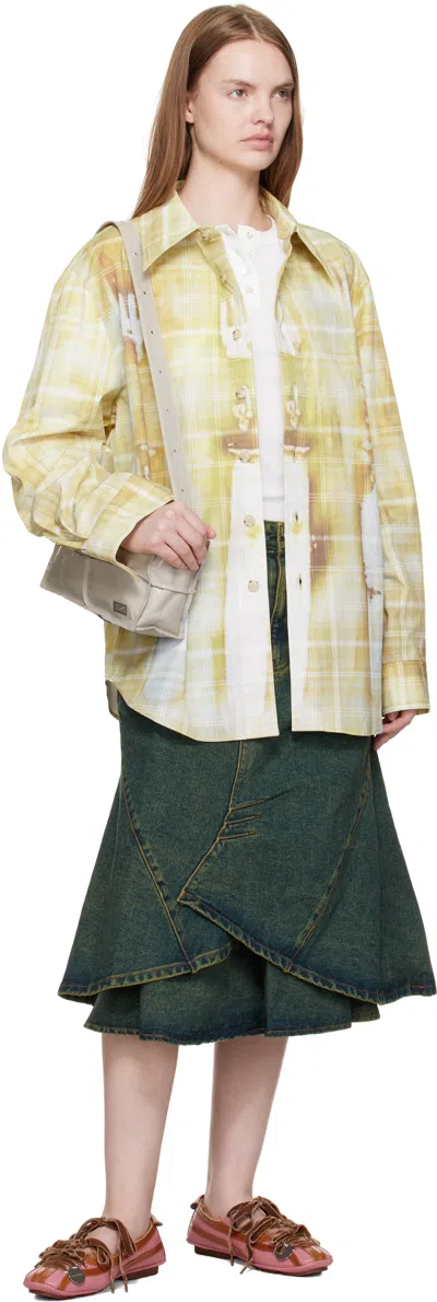 Andersson Bell Blue Custom Flare Layered Denim Midi Skirt In Green