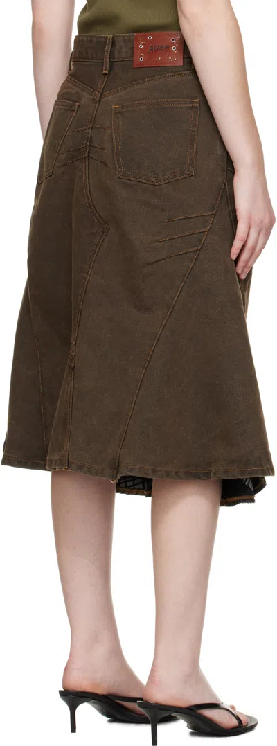 Andersson Bell Brown Custom Flare Layered Denim Midi Skirt In Brown