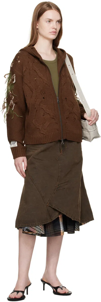 Andersson Bell Brown Custom Flare Layered Denim Midi Skirt In Brown