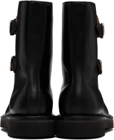 Auralee Black Leather Work Boots In Black