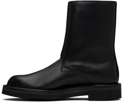 Auralee Black Leather Work Boots In Black