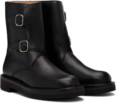 Auralee Black Leather Work Boots In Black