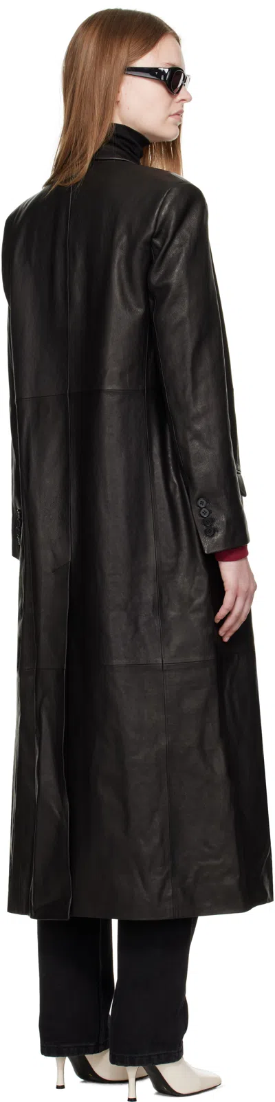 R2w Black Bakel Maxi Leather Coat In Black