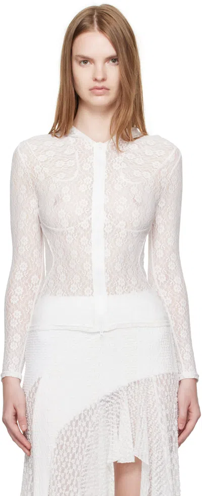 Pushbutton White Lace Zip-up Hoodie In Gray