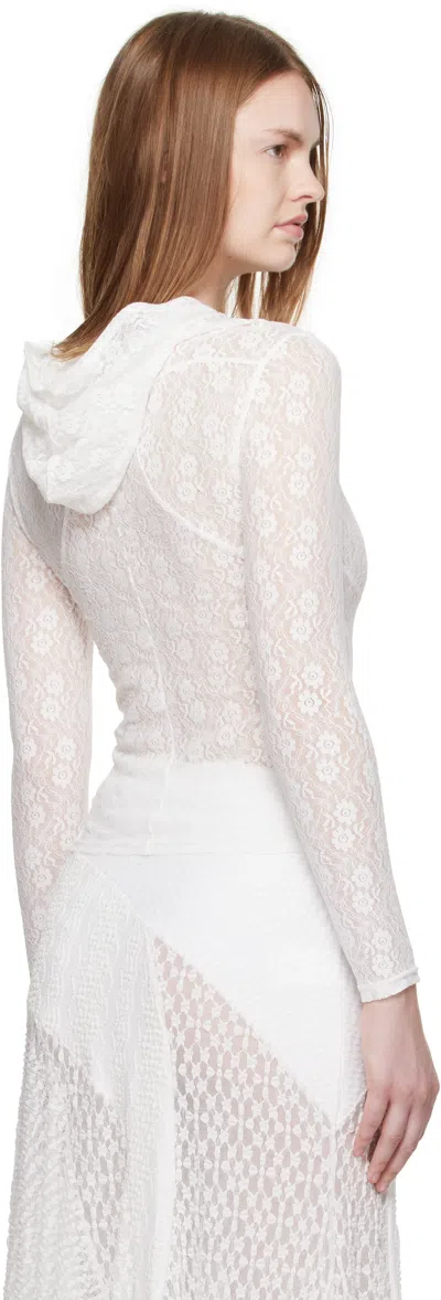 Pushbutton White Lace Zip-up Hoodie In Gray