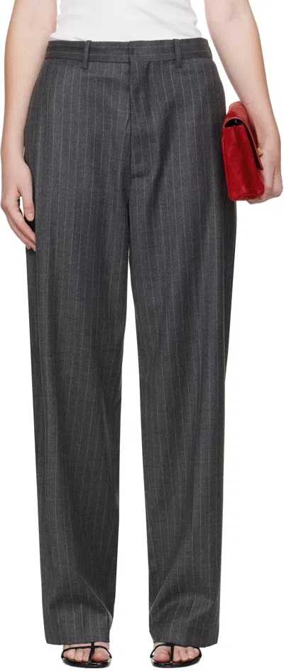 R2w Gray Lopez Striped Trousers In Gray