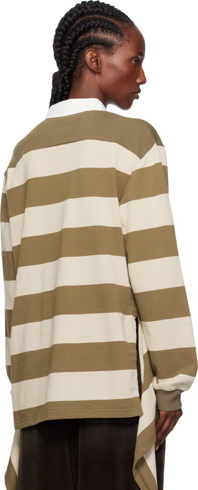 Open Yy Stripe-trimmed Asymmetrical-hem Shirt In Brown