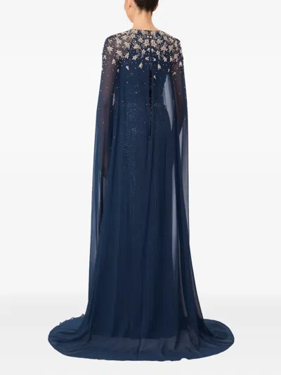 Jenny Packham Moonlight Star-embellished Cape-design Maxi Dress In Blue