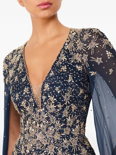Jenny Packham Moonlight Star-embellished Cape-design Maxi Dress In Blue