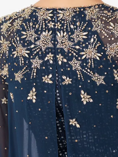 Jenny Packham Moonlight Star-embellished Cape-design Maxi Dress In Blue