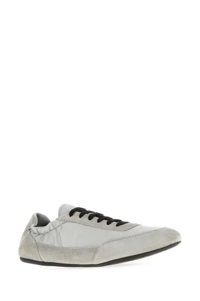 Prada Grey Re-nylon And Suede Collapse Sneakers In Gray