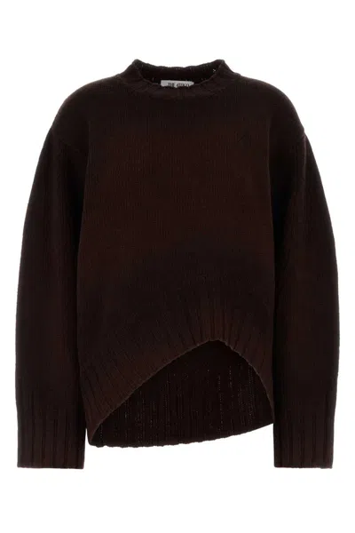 Attico Crew Neck Wool Cashmere Sweater Asymmetric Hem In Brown