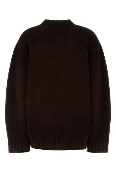 Attico Crew Neck Wool Cashmere Sweater Asymmetric Hem In Brown