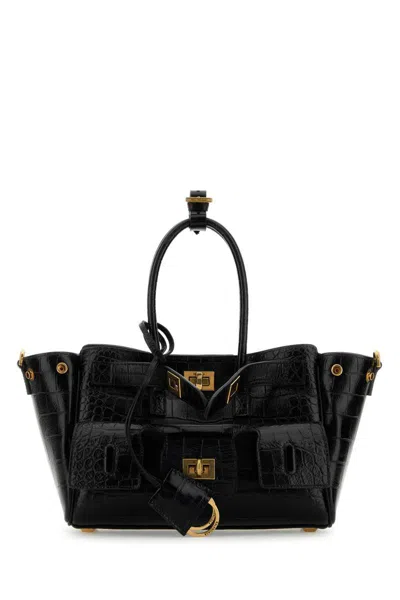 Balenciaga Crocodile-effect Top-handle Shoulder Bag In Black