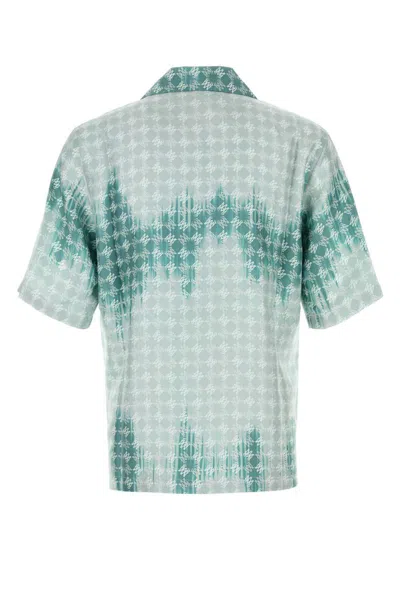 Amiri Geometric Pattern Short Sleeve Satin Top In Gray