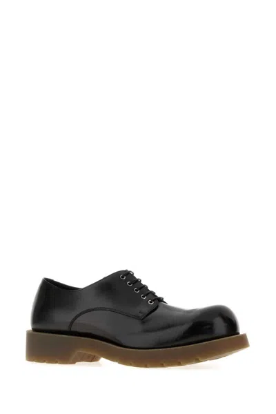 Jil Sander Round Toe Leather Lace-up Shoes With Chunky Sole In Black