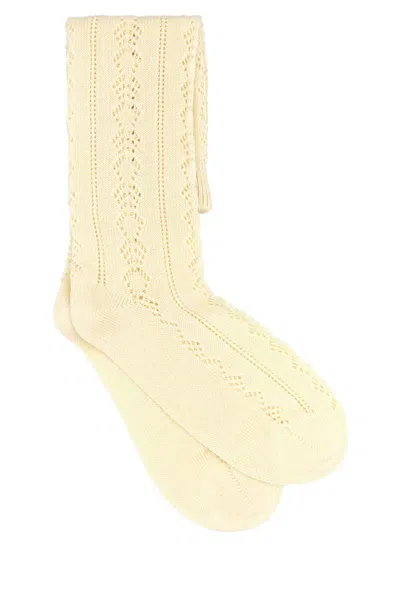 Valentino Garavani Cream Cotton Blend Socks In Yellow