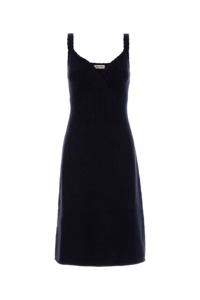 Miu Miu Sleeveless V-neck Fitted Mini Dress In Blue
