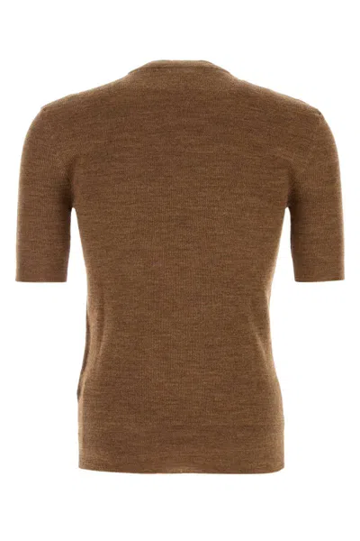 Prada Short Sleeve Wool Knit With Anchor Detail In Brown