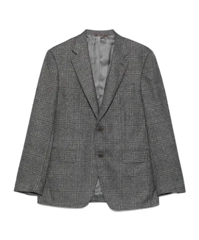 Canali Checked Two-button Blazer In Gray