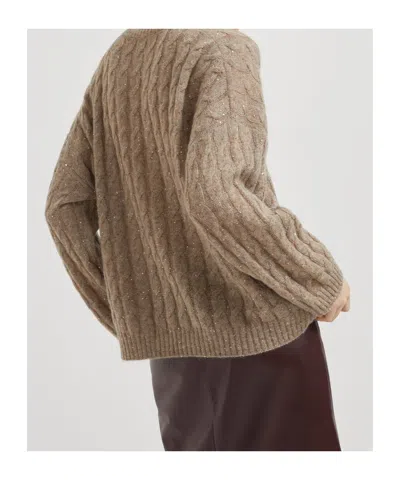 Brunello Cucinelli Mohair-blend Dazzling Hooded Sweater In Brown