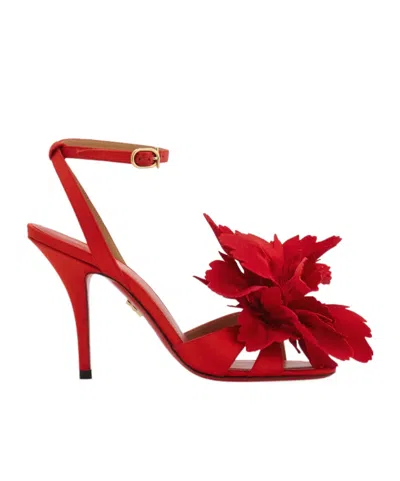 Ferragamo 90mm Flower-embellished High-heel Sandals In Red