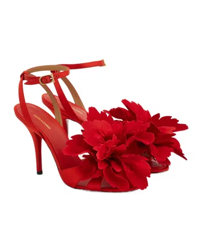 Ferragamo 90mm Flower-embellished High-heel Sandals In Red