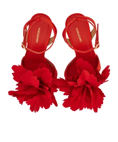 Ferragamo 90mm Flower-embellished High-heel Sandals In Red