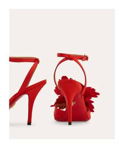 Ferragamo 90mm Flower-embellished High-heel Sandals In Red