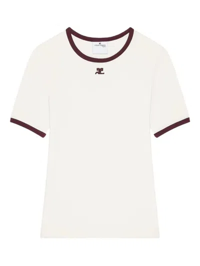 Courrèges Logo Cotton T-shirt In Burgundy