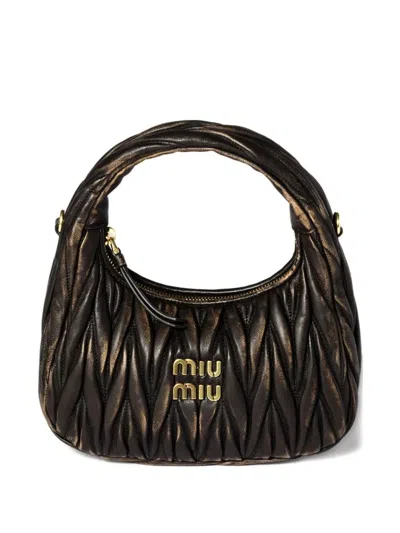 Miu Miu Quilted Top Handle Shoulder Bag With Detachable Strap In Brown