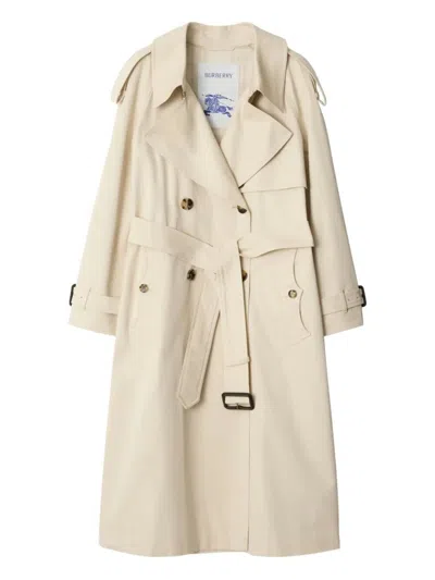 Burberry Light Beige Cotton Fitzrovia Trench Coat Women In Neutral