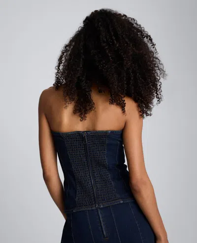 Kenneth Cole Denim Bustier Top With Smocking In Blue