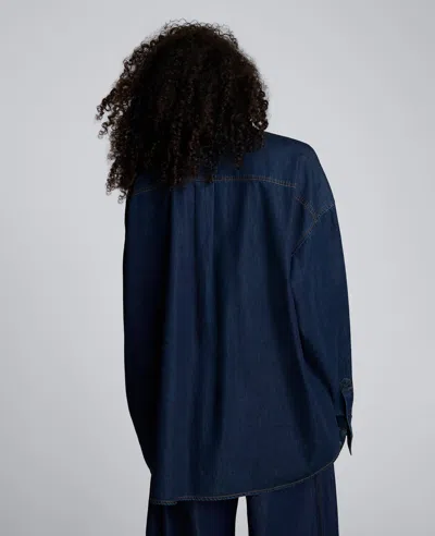 Kenneth Cole Drapey Denim Button Up Oversized Shirt In Blue