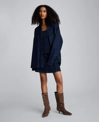 Kenneth Cole Drapey Denim Button Up Oversized Shirt In Blue
