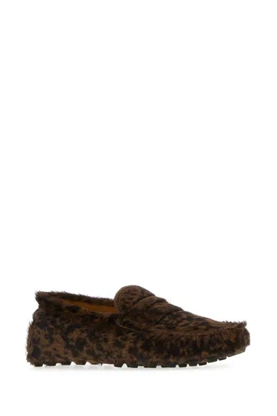 Tod's Textured Calfskin Leather Moccasins With Leopard Print In Multi