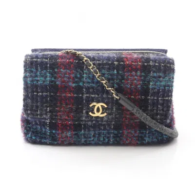 Pre-owned Chanel Multi-color Navy Tweed Leather Shoulder Bag ()