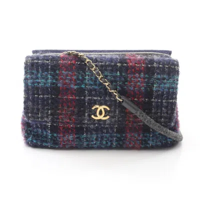 Pre-owned Chanel Multi-color Navy Tweed Leather Shoulder Bag ()