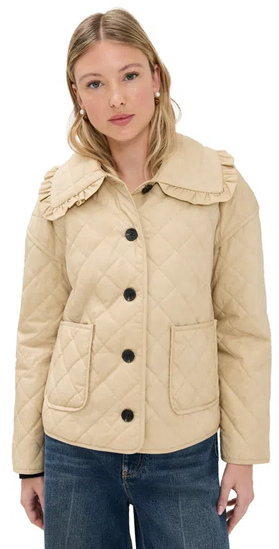 Avec Les Filles Ruffled Collar Quilted Jacket Sand In Brown