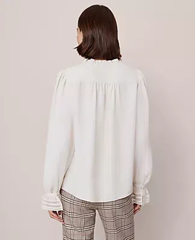 Ann Taylor Petite Ruffle Neck Blouse In White