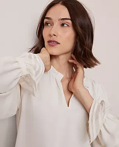 Ann Taylor Petite Ruffle Neck Blouse In White